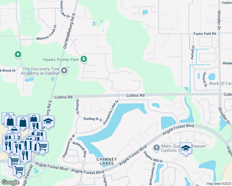 map of restaurants, bars, coffee shops, grocery stores, and more near 9096 Redtail Drive in Jacksonville