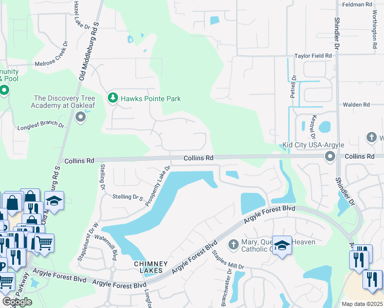 map of restaurants, bars, coffee shops, grocery stores, and more near 9016 Redtail Drive in Jacksonville