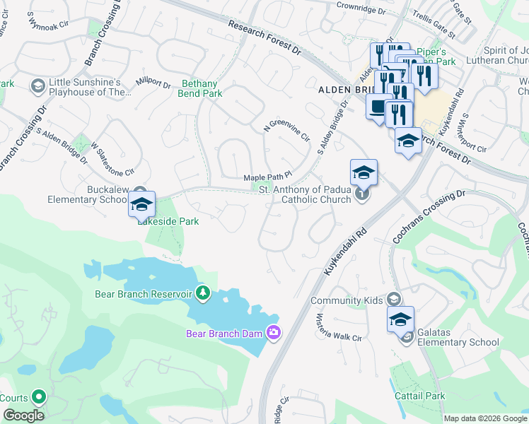map of restaurants, bars, coffee shops, grocery stores, and more near 14 Floret Court in Spring