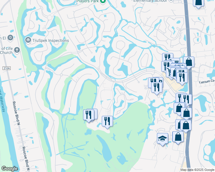 map of restaurants, bars, coffee shops, grocery stores, and more near 100 Pga Tour Boulevard in Ponte Vedra Beach