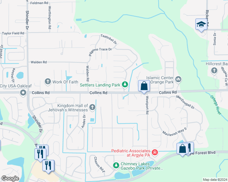 map of restaurants, bars, coffee shops, grocery stores, and more near 8168 Fort Lee Trail in Jacksonville