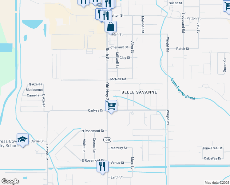 map of restaurants, bars, coffee shops, grocery stores, and more near 200 Long Hill Drive in Sulphur