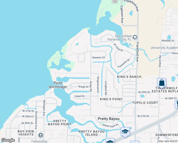 map of restaurants, bars, coffee shops, grocery stores, and more near 2816 West 30th Court in Panama City