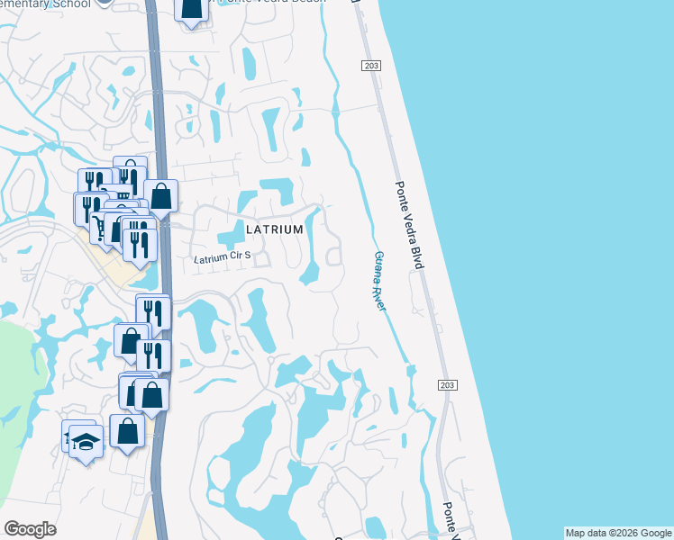 map of restaurants, bars, coffee shops, grocery stores, and more near 444 La Reserve Circle in Ponte Vedra Beach