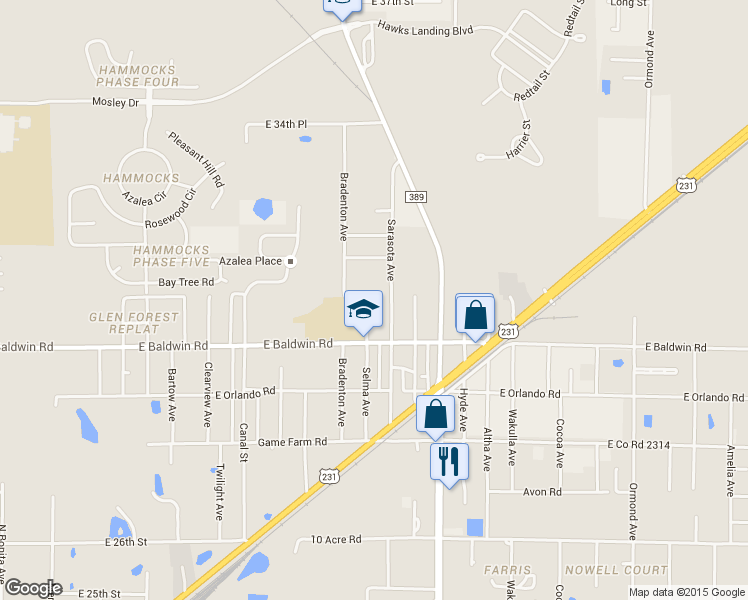 map of restaurants, bars, coffee shops, grocery stores, and more near 3034 Selma Avenue in Panama City