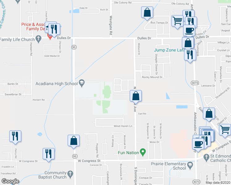 map of restaurants, bars, coffee shops, grocery stores, and more near 222 Westpointe Circle in Lafayette