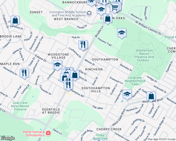 map of restaurants, bars, coffee shops, grocery stores, and more near in Austin