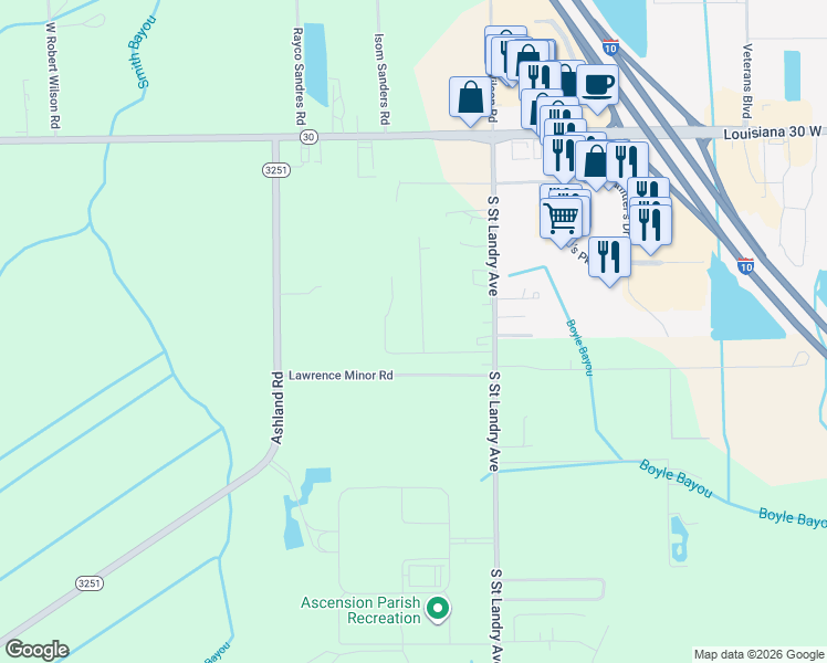 map of restaurants, bars, coffee shops, grocery stores, and more near 9289 Mark Pierce Rd in Gonzales