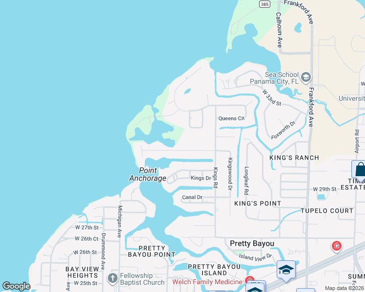 map of restaurants, bars, coffee shops, grocery stores, and more near 3016 West 30th Court in Panama City