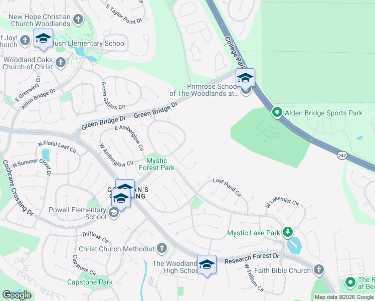map of restaurants, bars, coffee shops, grocery stores, and more near 19 Journeys End in Spring