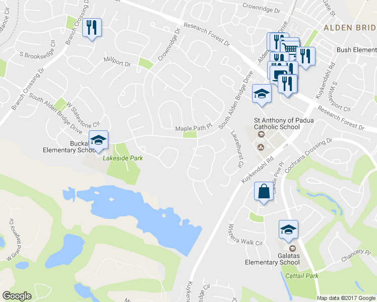 map of restaurants, bars, coffee shops, grocery stores, and more near 14 Floret Court in Spring