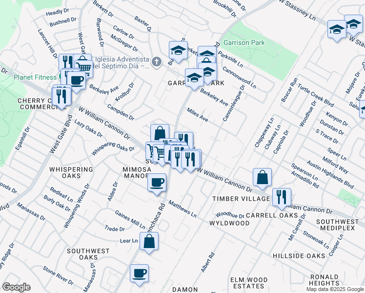 map of restaurants, bars, coffee shops, grocery stores, and more near 1915 Bissel Lane in Austin