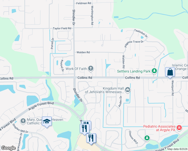 map of restaurants, bars, coffee shops, grocery stores, and more near 7600 Pheasant Path Drive in Jacksonville