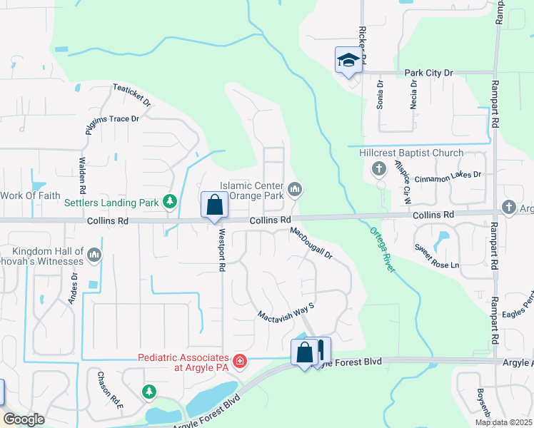 map of restaurants, bars, coffee shops, grocery stores, and more near 7829 Invermere Boulevard North in Jacksonville