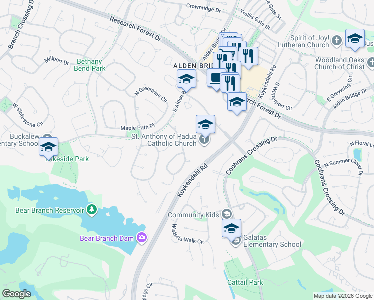 map of restaurants, bars, coffee shops, grocery stores, and more near 43 Laurelhurst Circle in Spring