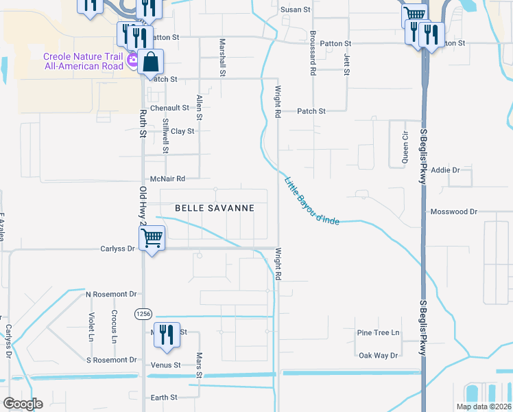 map of restaurants, bars, coffee shops, grocery stores, and more near Haygood Point in Sulphur