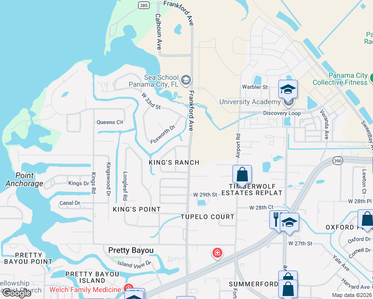 map of restaurants, bars, coffee shops, grocery stores, and more near 2194 Briawood Circle in Panama City