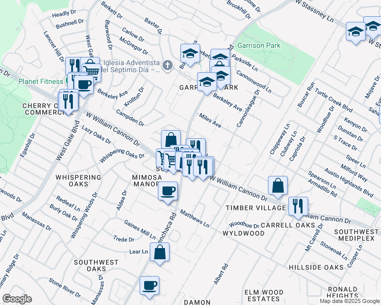 map of restaurants, bars, coffee shops, grocery stores, and more near 1915 Bissel Lane in Austin
