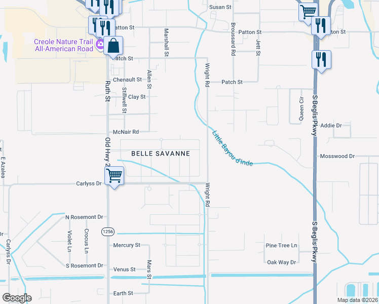 map of restaurants, bars, coffee shops, grocery stores, and more near Haygood Point in Sulphur