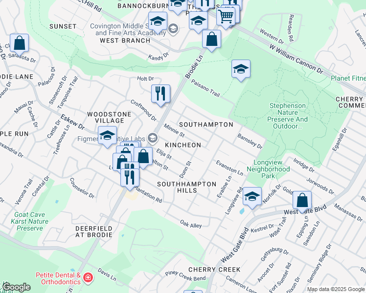 map of restaurants, bars, coffee shops, grocery stores, and more near in Austin