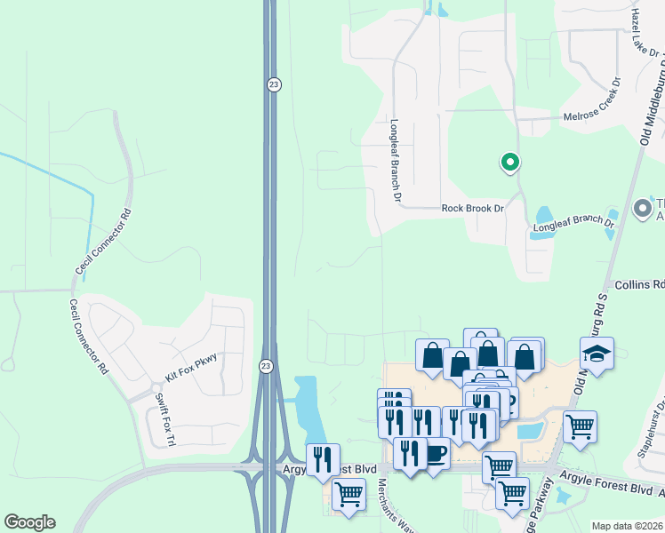 map of restaurants, bars, coffee shops, grocery stores, and more near Cecil Commerce Center Parkway in Jacksonville