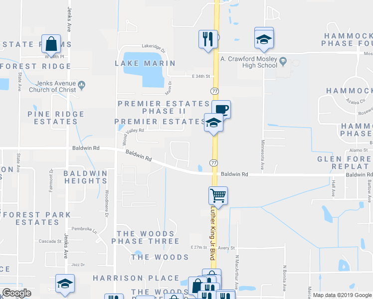 map of restaurants, bars, coffee shops, grocery stores, and more near 3101 Florida 77 in Panama City