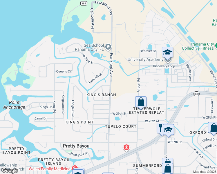map of restaurants, bars, coffee shops, grocery stores, and more near 2194 Briawood Circle in Panama City