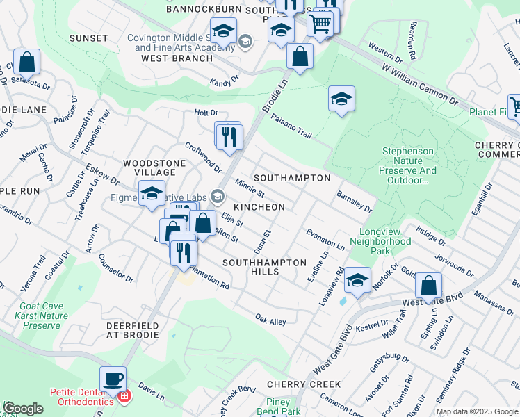 map of restaurants, bars, coffee shops, grocery stores, and more near in Austin