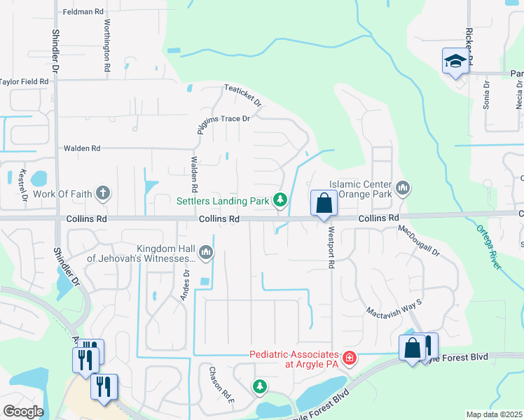 map of restaurants, bars, coffee shops, grocery stores, and more near 8157 Fort Lee Trail in Jacksonville