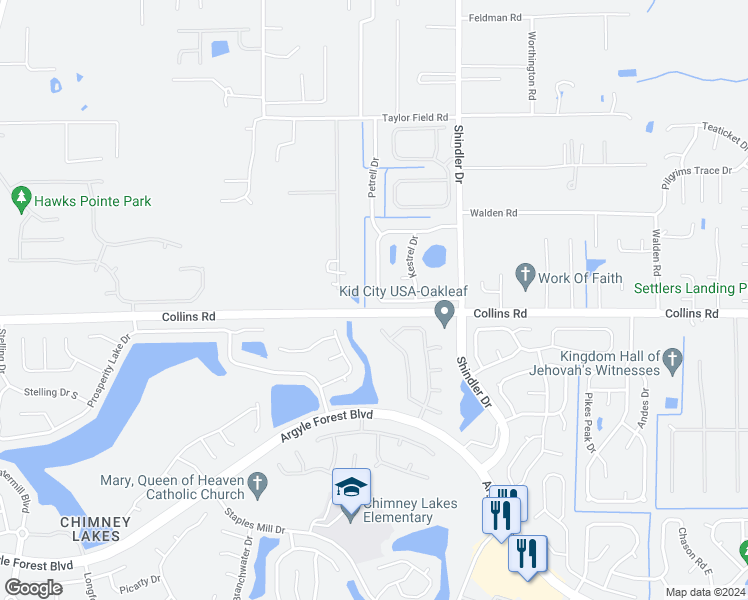 map of restaurants, bars, coffee shops, grocery stores, and more near 7580 Falcon Trace Drive West in Jacksonville