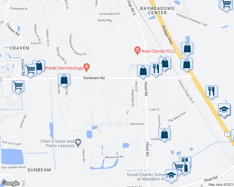 map of restaurants, bars, coffee shops, grocery stores, and more near 9560 Wexford Chase Road in Jacksonville