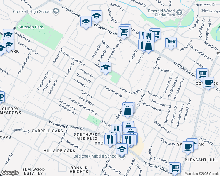 map of restaurants, bars, coffee shops, grocery stores, and more near 6200 Soft Wind Circle in Austin