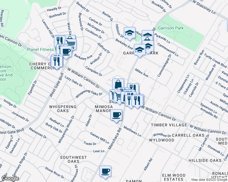 map of restaurants, bars, coffee shops, grocery stores, and more near 6804 Shier Cove in Austin