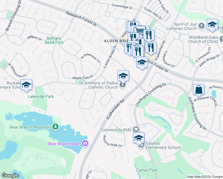 map of restaurants, bars, coffee shops, grocery stores, and more near 43 Laurelhurst Circle in Spring