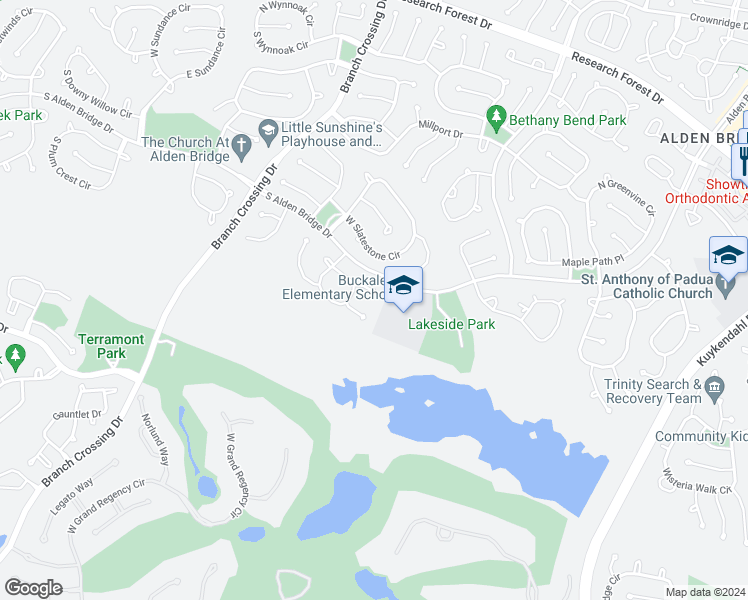 map of restaurants, bars, coffee shops, grocery stores, and more near 7 Edgecliff Place in Spring