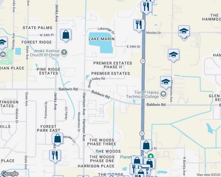 map of restaurants, bars, coffee shops, grocery stores, and more near 237 East Baldwin Road in Panama City