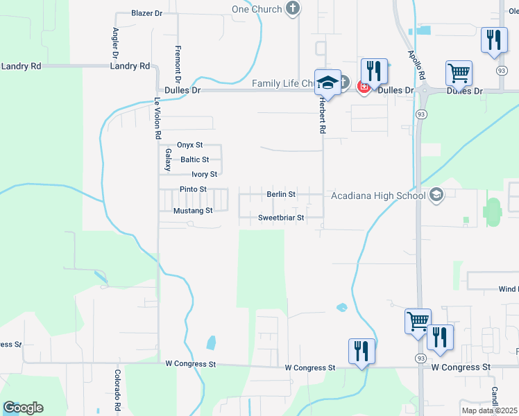 map of restaurants, bars, coffee shops, grocery stores, and more near 500 Sweetbriar Street in Lafayette