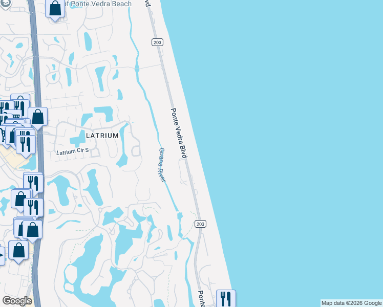 map of restaurants, bars, coffee shops, grocery stores, and more near 735 Ponte Vedra Boulevard in Ponte Vedra Beach