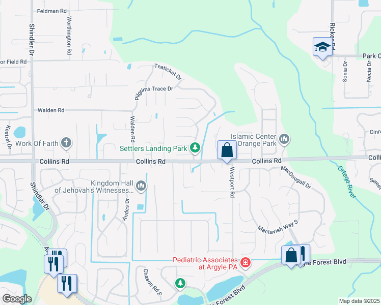 map of restaurants, bars, coffee shops, grocery stores, and more near 8117 Ft Lee Trail in Jacksonville