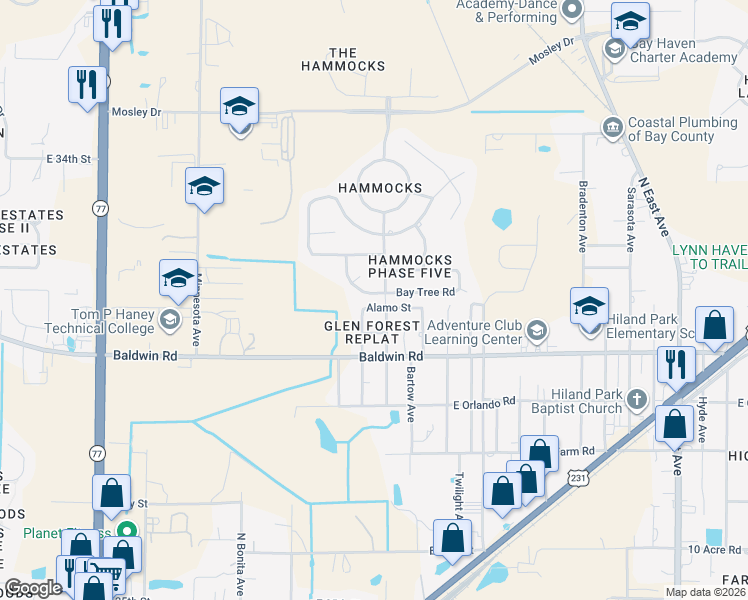 map of restaurants, bars, coffee shops, grocery stores, and more near 2026 Alamo Street in Panama City