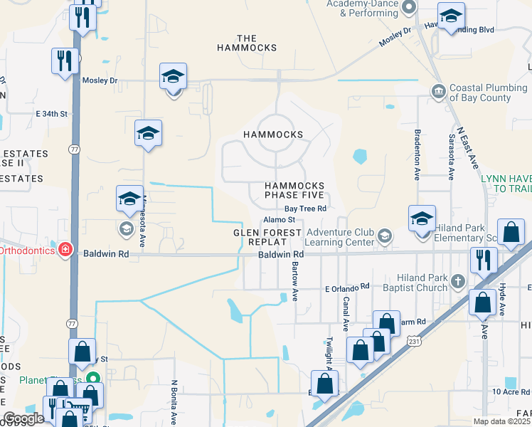 map of restaurants, bars, coffee shops, grocery stores, and more near 2026 Alamo Street in Panama City