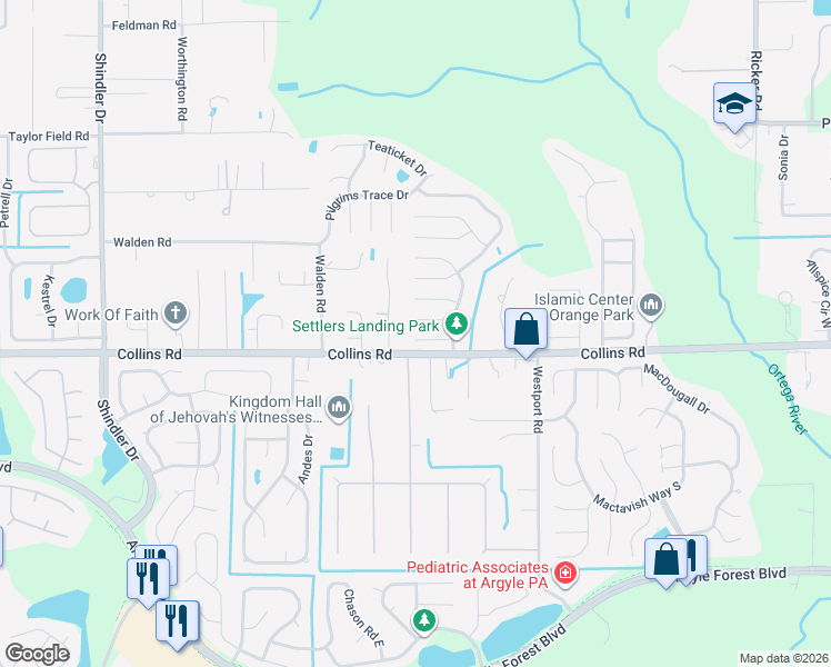 map of restaurants, bars, coffee shops, grocery stores, and more near 8165 Fort Lee Trail in Jacksonville