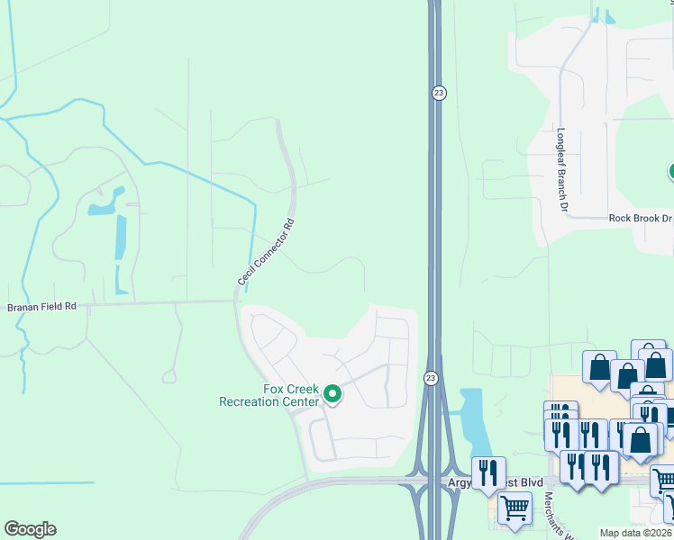 map of restaurants, bars, coffee shops, grocery stores, and more near Cecil Commerce Center Parkway in Jacksonville