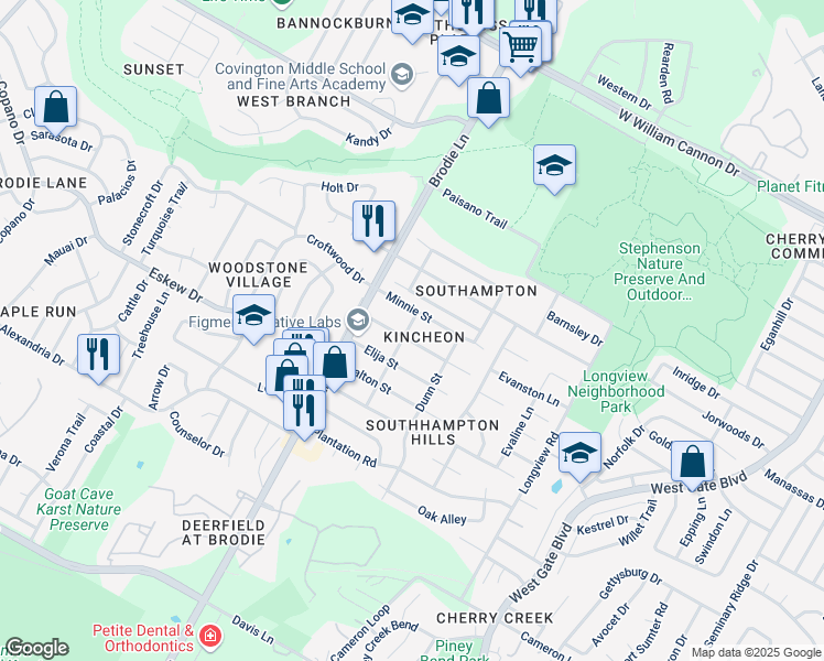 map of restaurants, bars, coffee shops, grocery stores, and more near in Austin