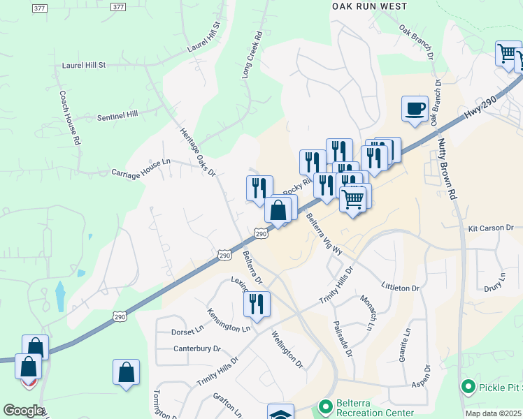 map of restaurants, bars, coffee shops, grocery stores, and more near 13059 Four Star Boulevard in Austin