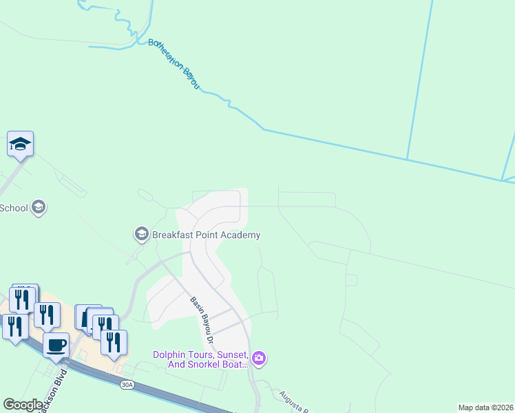 map of restaurants, bars, coffee shops, grocery stores, and more near Power Line Rd in Panama City Beach