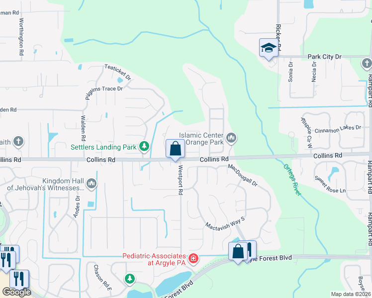 map of restaurants, bars, coffee shops, grocery stores, and more near 7949 Collins Bay Court in Jacksonville