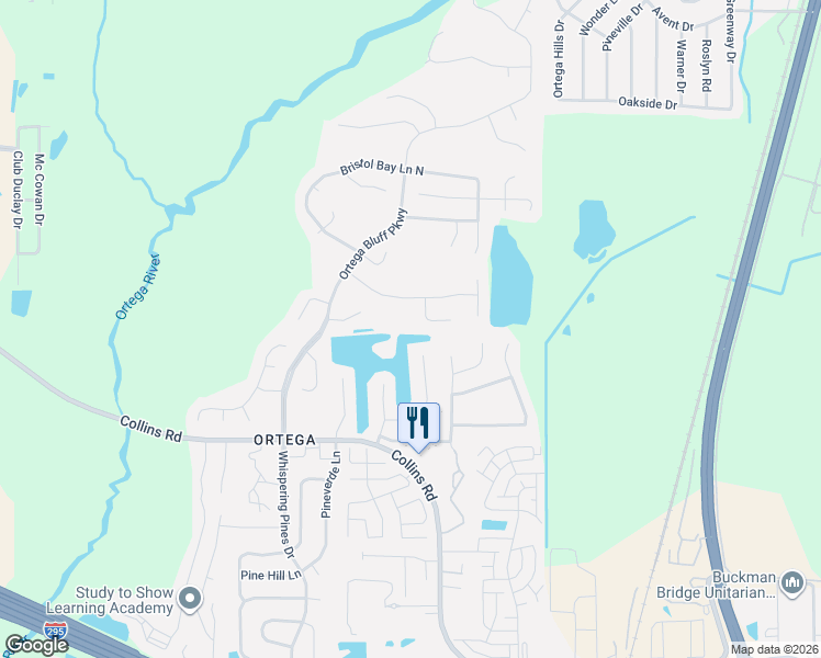 map of restaurants, bars, coffee shops, grocery stores, and more near 8020 Corky Court East in Jacksonville