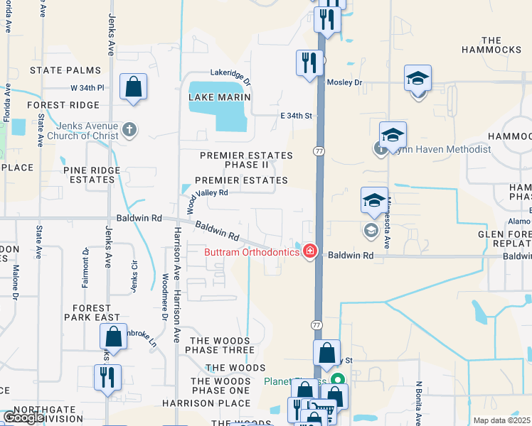 map of restaurants, bars, coffee shops, grocery stores, and more near 300 Baldwin Rowe Circle in Panama City
