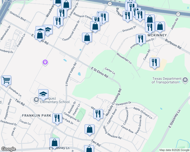 map of restaurants, bars, coffee shops, grocery stores, and more near 4601 East Saint Elmo Road in Austin